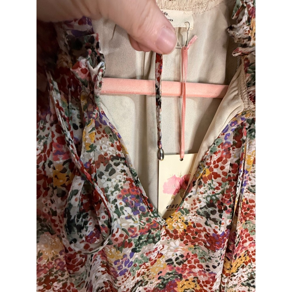 Entro Floral Abstract Dot Print Peasant Blouse Top NWT Small - Picture 6 of 9